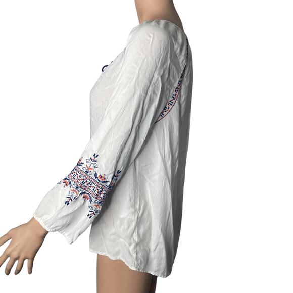 Lucky Brand Peasant Blouse Womens Small Long Sleeve Embroidered - Picture 8 of 11